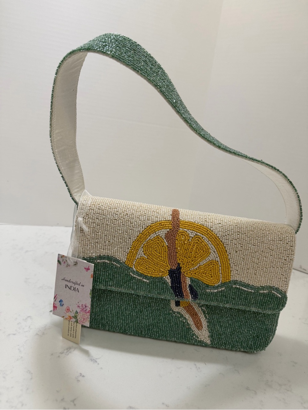 Green & Cream Embroidered Seaside Shoulder Bag - Picture 5 of 13